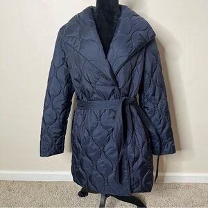 Tahari Dark Blue Quilted Puffer Coat